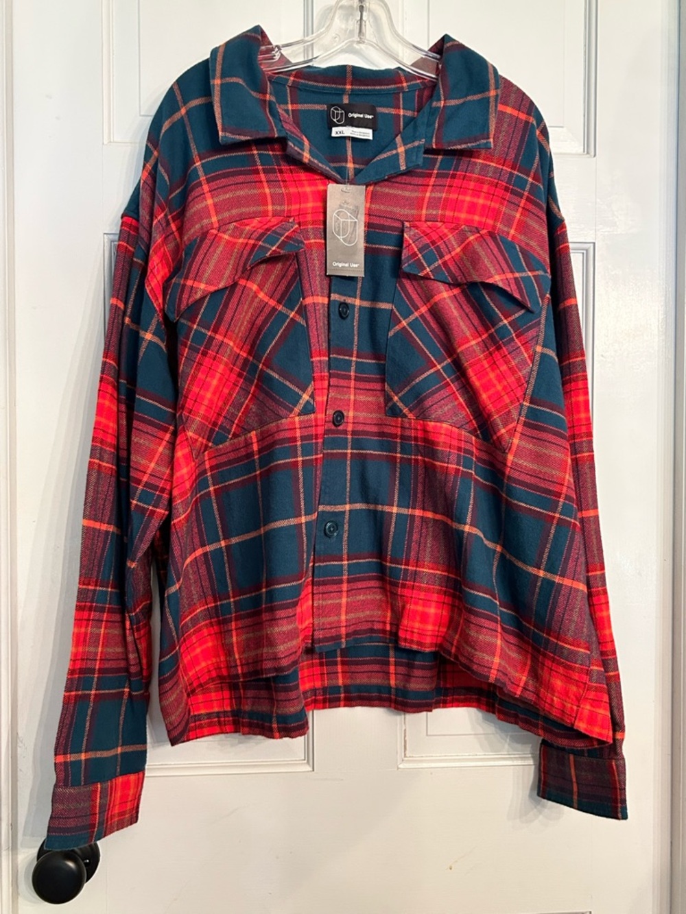 Red & Dark Green Plaid Boxy flannel